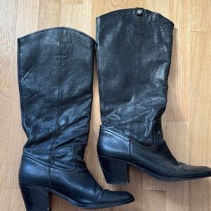 Frye Black Leather Tall Women's Riding Boots with Heel